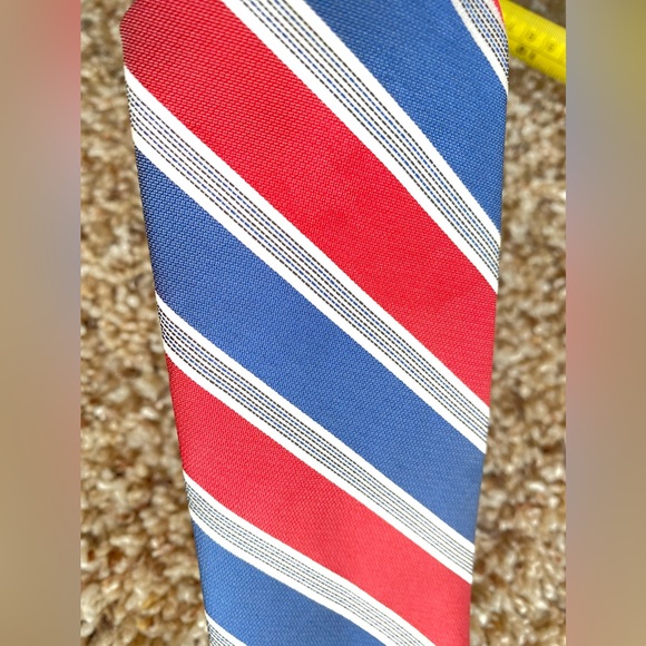 Clip on Satin Necktie. Junior's. Navy Blue White and Red. - Picture 8 of 9